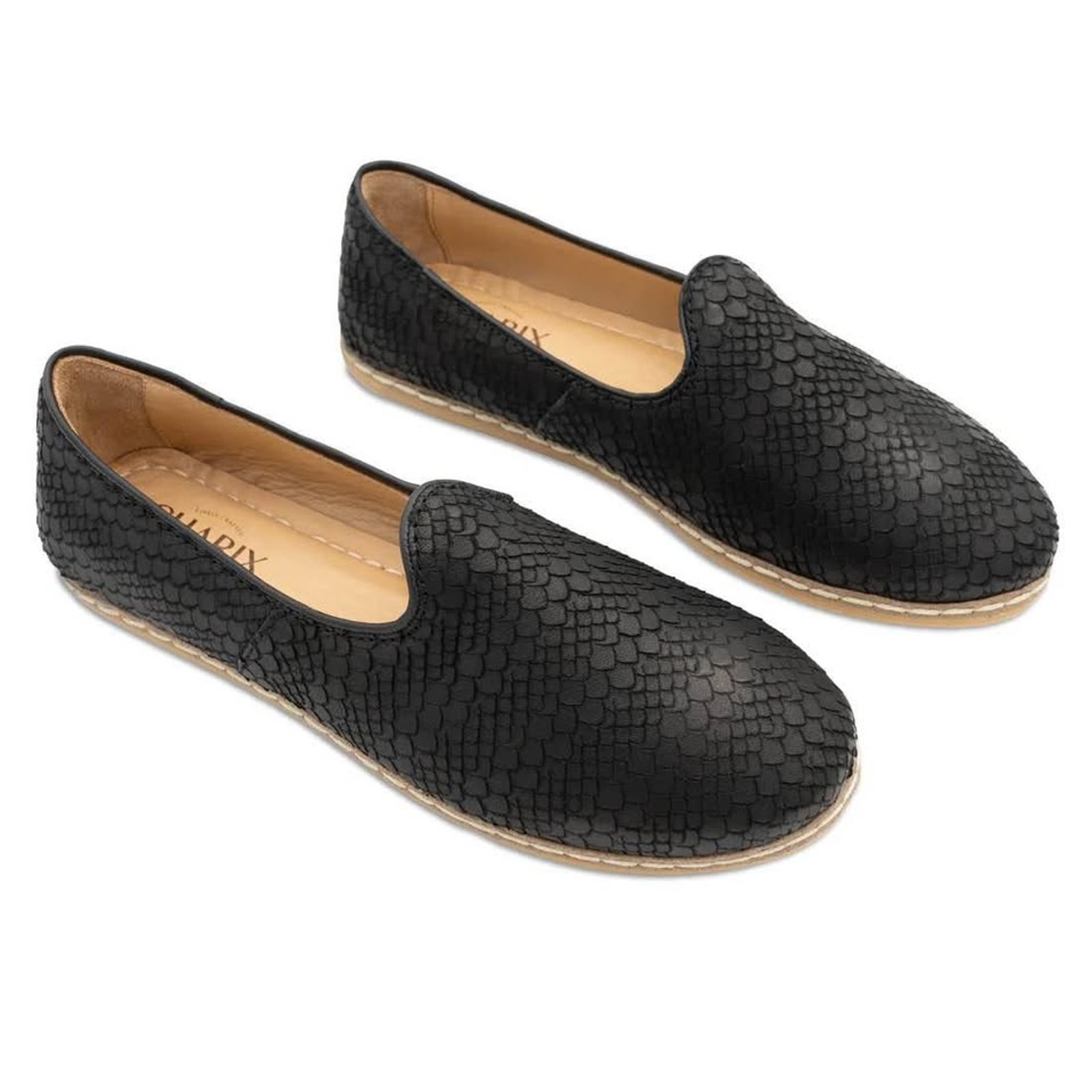 Charix Women’s Size 39 Or 8.5/9 Wild Black Slip-On Loafer Flat Leather Shoe